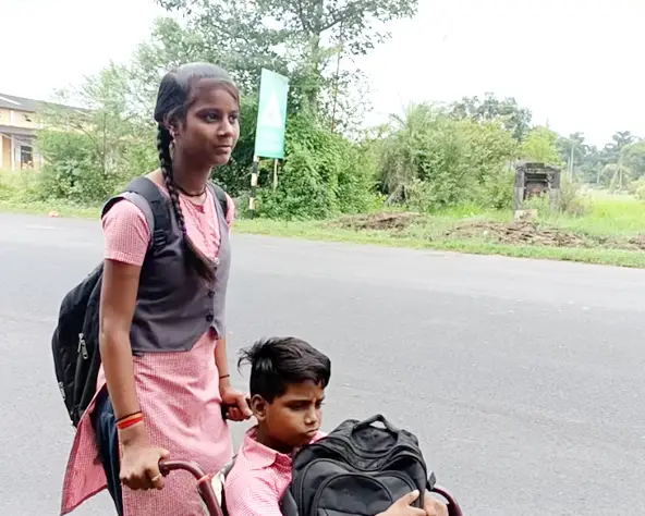 Sister walks 6km daily, commendably ensuring her brother 