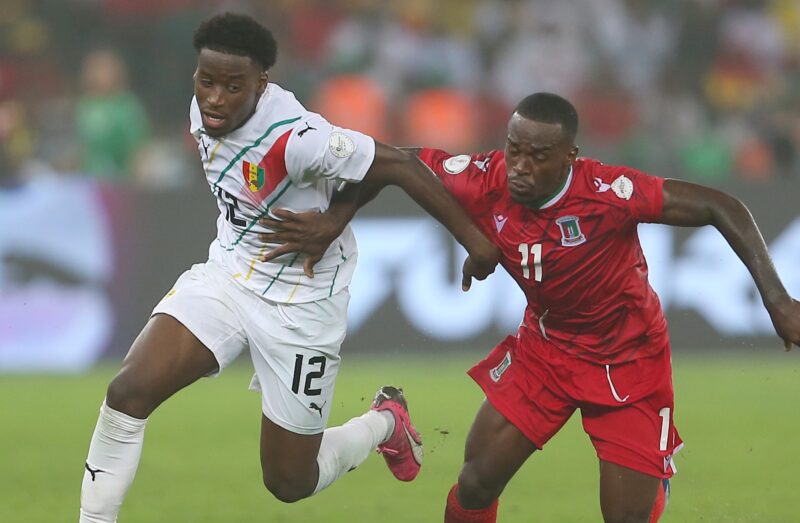 ibrahim diakite of guinea l challenges basilio ndong owono nchama of equatorial guinea r during the 2023 africa cup of nations last 16 match between equatorial guinea and guinea